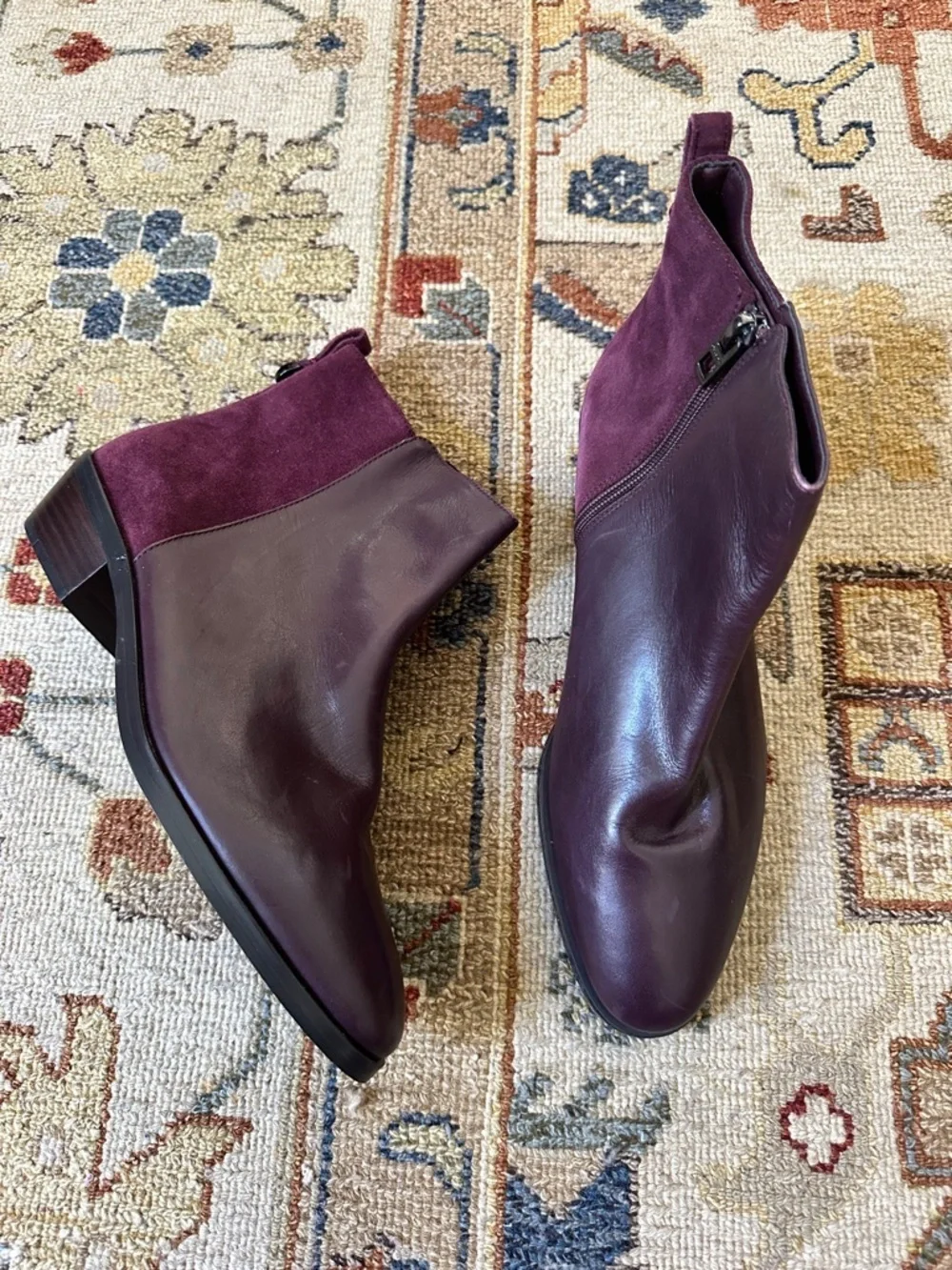 Coach Carmen Maroon Purple Leather Suede Booties sz 39.5